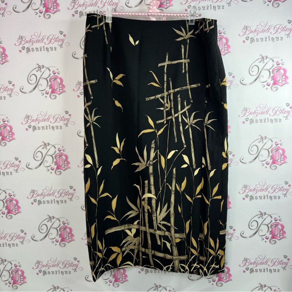 Jessica skirt bamboo sticks tropical Black and Gold Bamboo Pencil Skirt - Picture 3 of 12